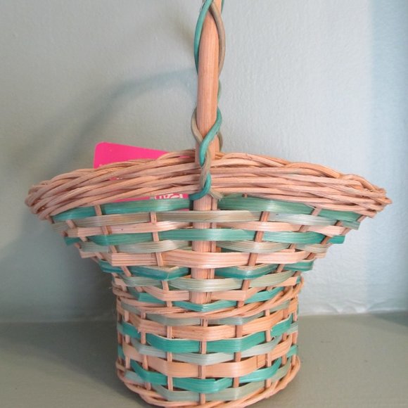 Vintage NWT Woven Wicker Basket w/ Handle Blue Green/Turquoise Paul Marshall NEW - Picture 4 of 12